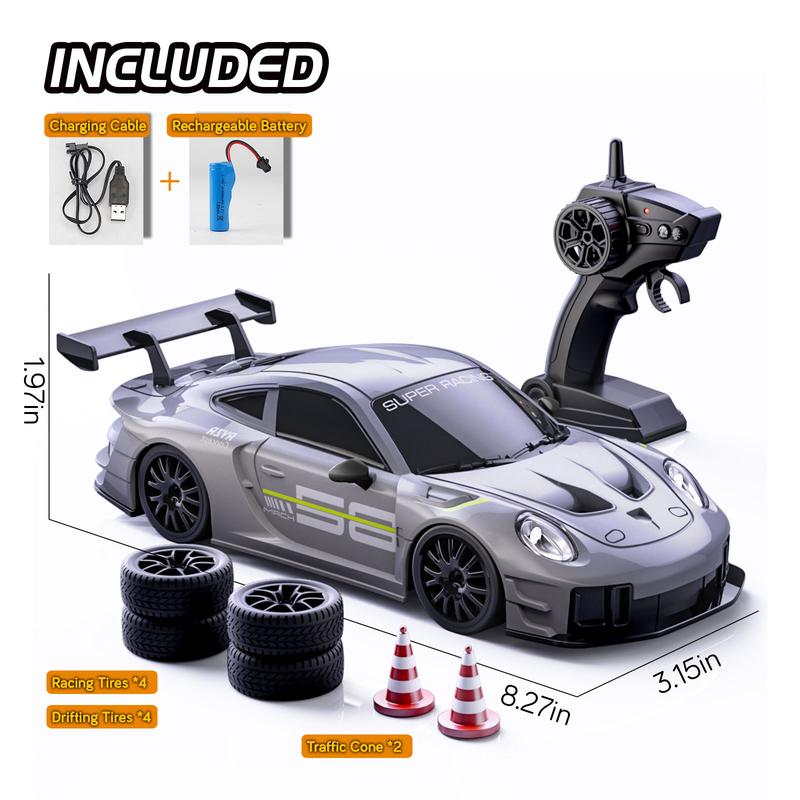 RC Drift Racing Car，PORSCHE 911 GT2 ，1:24 Scale，4WD High-Speed,Free Drift Tires & Traffic Cones，Rechargeable Dual Tires,2.4GHz Anti-Interference Multi-Car Perfect Gift for Kids Adults Fun Birthday Christmas Surprise