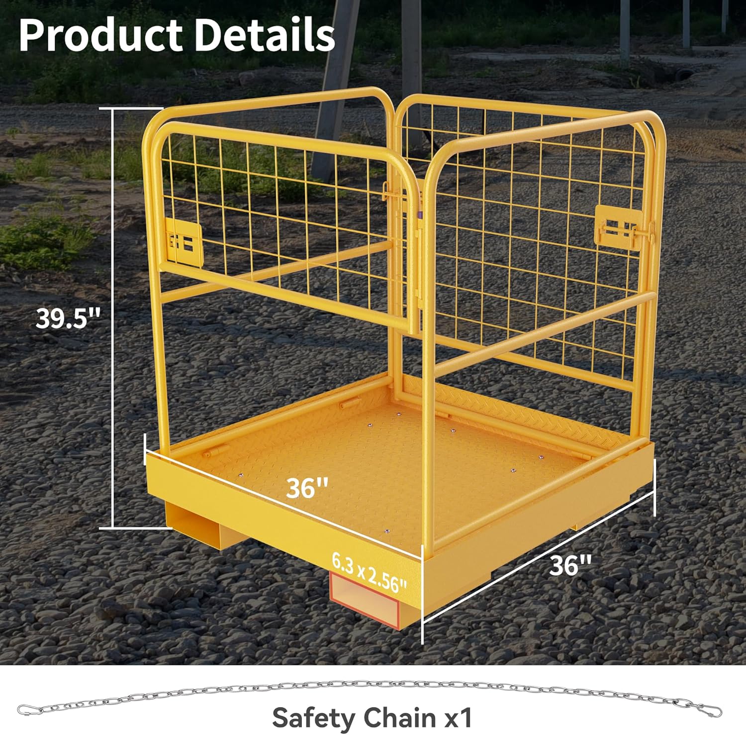 YITAMOTOR Forklift Safety Cage 36"x36", 1150LBS Capacity, Heavy Duty Steel Basket with 3 Chains for Work Platform, Perfect for Aerial Work