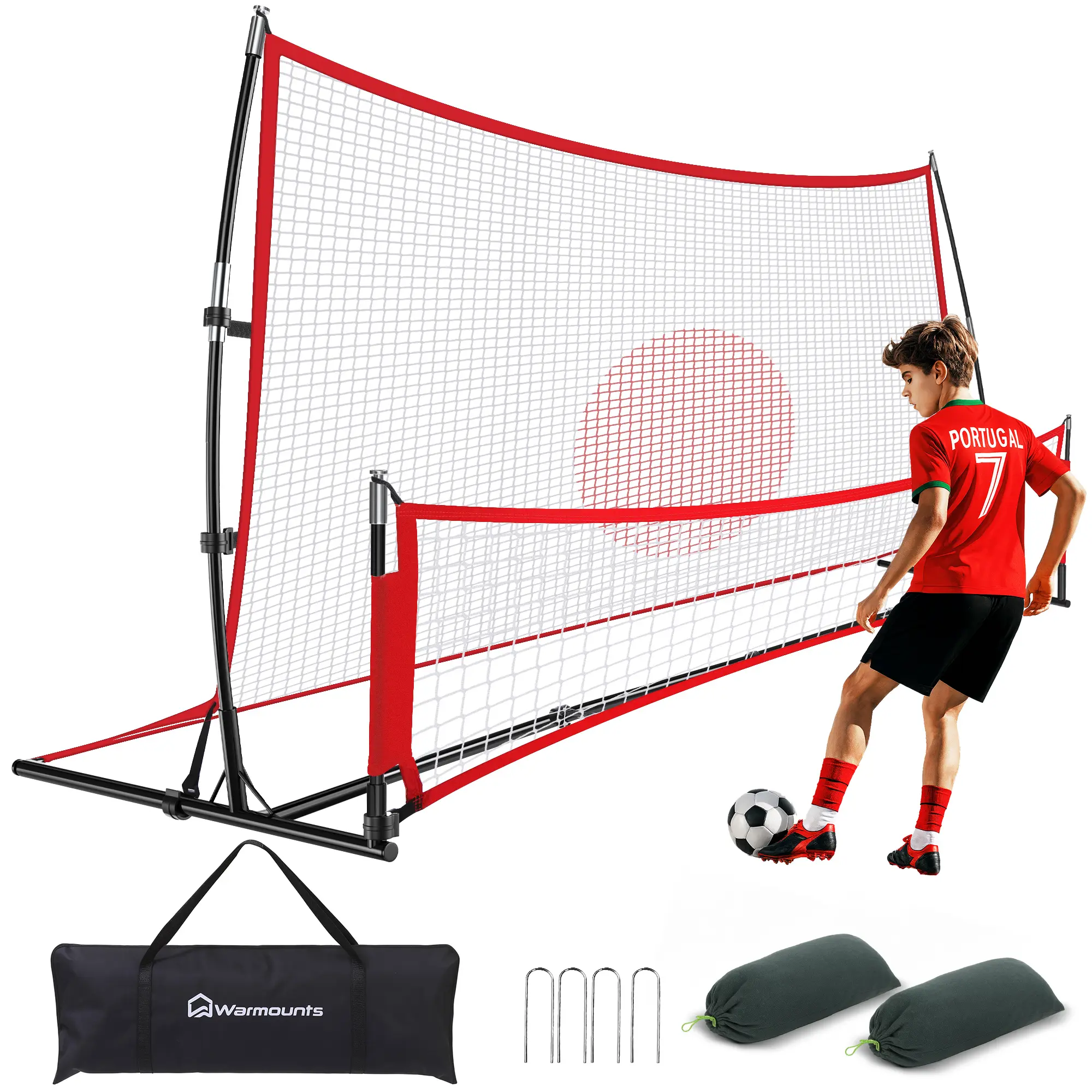 Summerwins Dealsforyou WARMOUNTS 2-in-1 Soccer Rebounder Net, 6x4.7ft Dual-Sided Soccer Trainer for Shooting & Passing Practice, Portable Soccer Kickback Net with Metal Stakes & Carry Bag for Kids/Adults