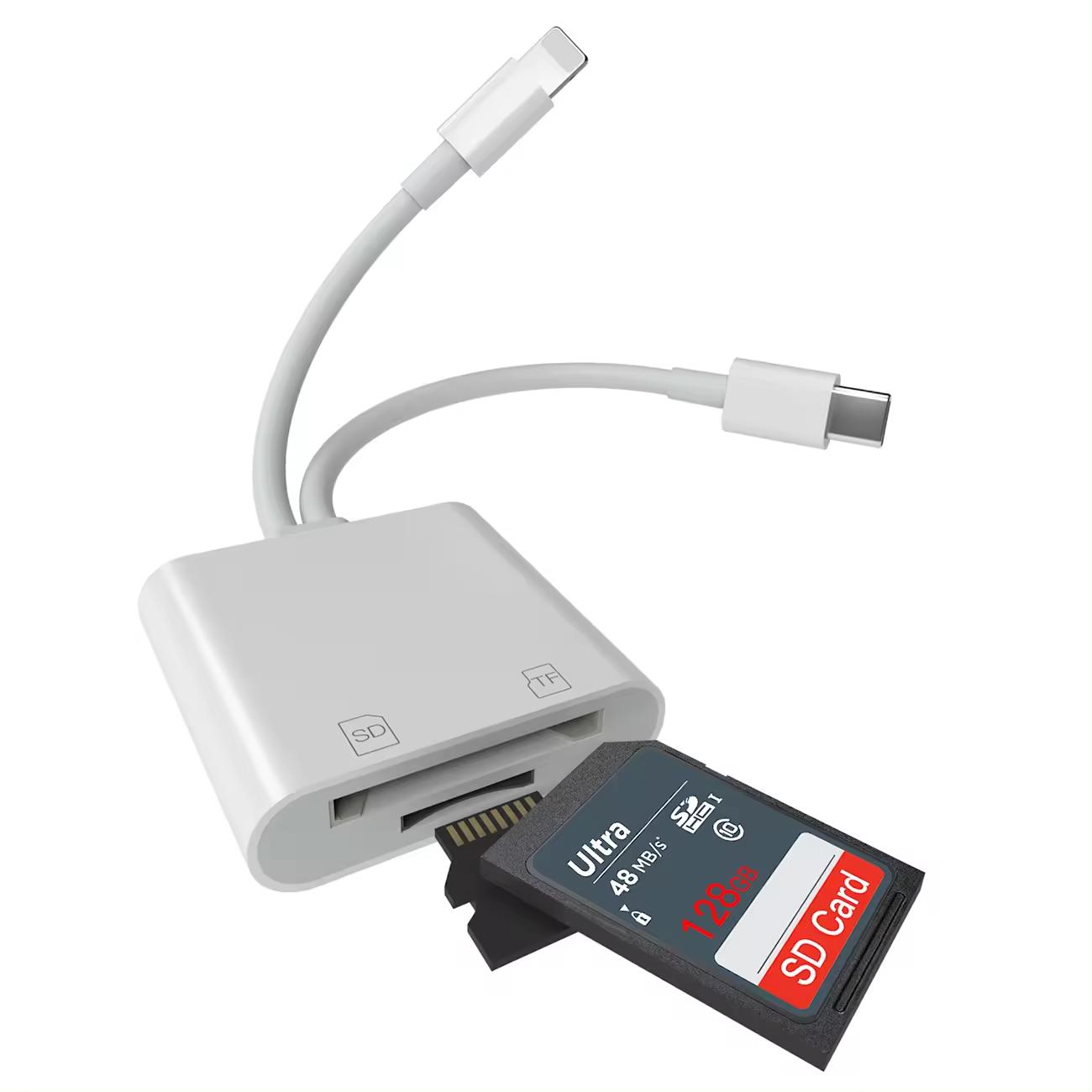 2 in 1 SD Card Reader, 1 Portable Type-C Card Reader, Multi-function Dual Line Card Reader for Home Office Digital Camera
