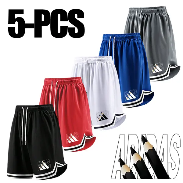 5 PACK Men's Basketball Shorts, Quick Dry Breathable Athletic Workout Shorts with Elastic Waist Drawstring, Classic Pencil Print Casual Streetwear Shorts for Gym Running Training Summer Sports