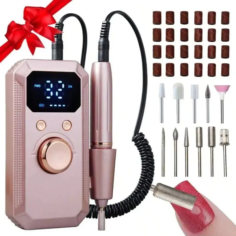 Electric Nail Drill Set for Gel Nails, Manicure, Nail Care, LED Display Nail Polisher with Adjustable Speed 32 Speed Settings, Efficient Power, Long-Lasting and Compact Design, Salon Equipment, Nail Grinding Tool, Nail Care Machine for Girls and Women