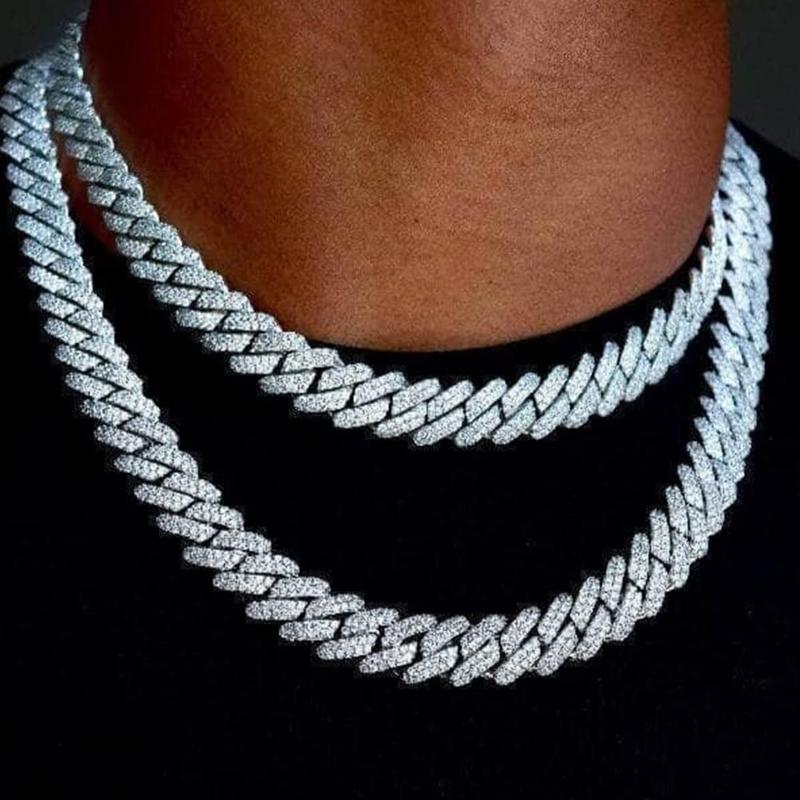 1PC lced Out Cuban Link Chain 12MM ProngRhombus Diamond Cuban Chain Hip HopChoker Necklaces Women Men Jewelry