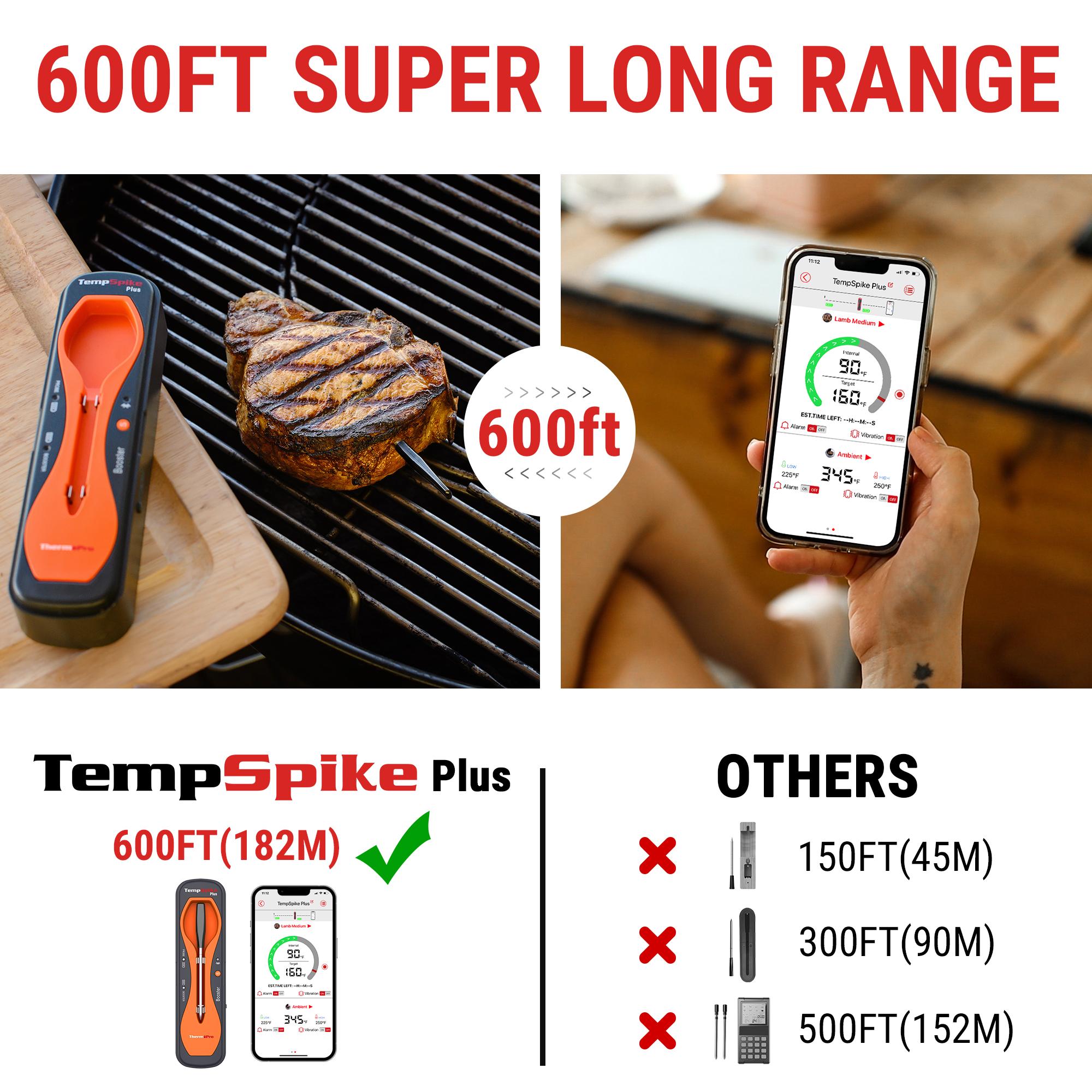 TempSpike Plus Digital Meat Thermometer with 600ft Bluetooth 5.2 Range & Color-Coded Probes for Cooking in Kitchenware