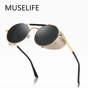 Lue's House Retro Round Metal Sunglasses Steampunk Men Women Brand Designer Glasses Oculos De Sol Shades UV Protection