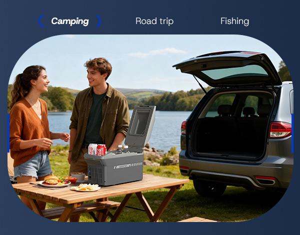 Upstreman car fridges 10QT/12QT Portable Electric Cooler & Warmer 12V Car Adapter Dual Cooling Heating Compact mini fridges with Shoulder Strap for Camping Travel Boat RV Refrigerator road trip AR09/AR11