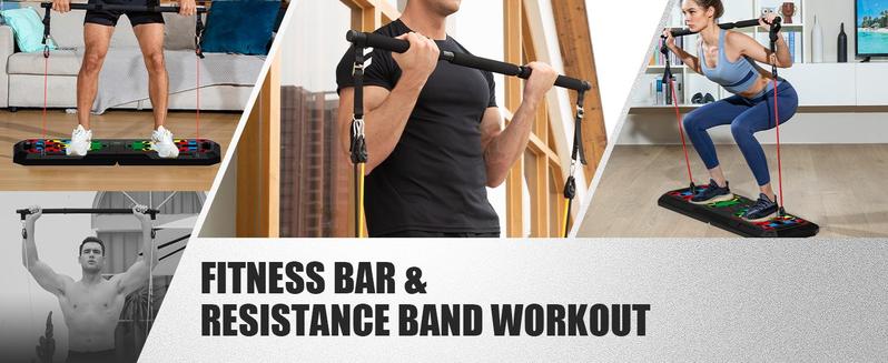 LALAHIGH Home Gym Kit, All-in-One Fitness Equipment with Push-Up Board, Resistance Bands with Bar, Pilates Bar, Pulley and Multi-Functional Training Board for Exercise Strength Training, Stable and Portable Home Workout Equipment