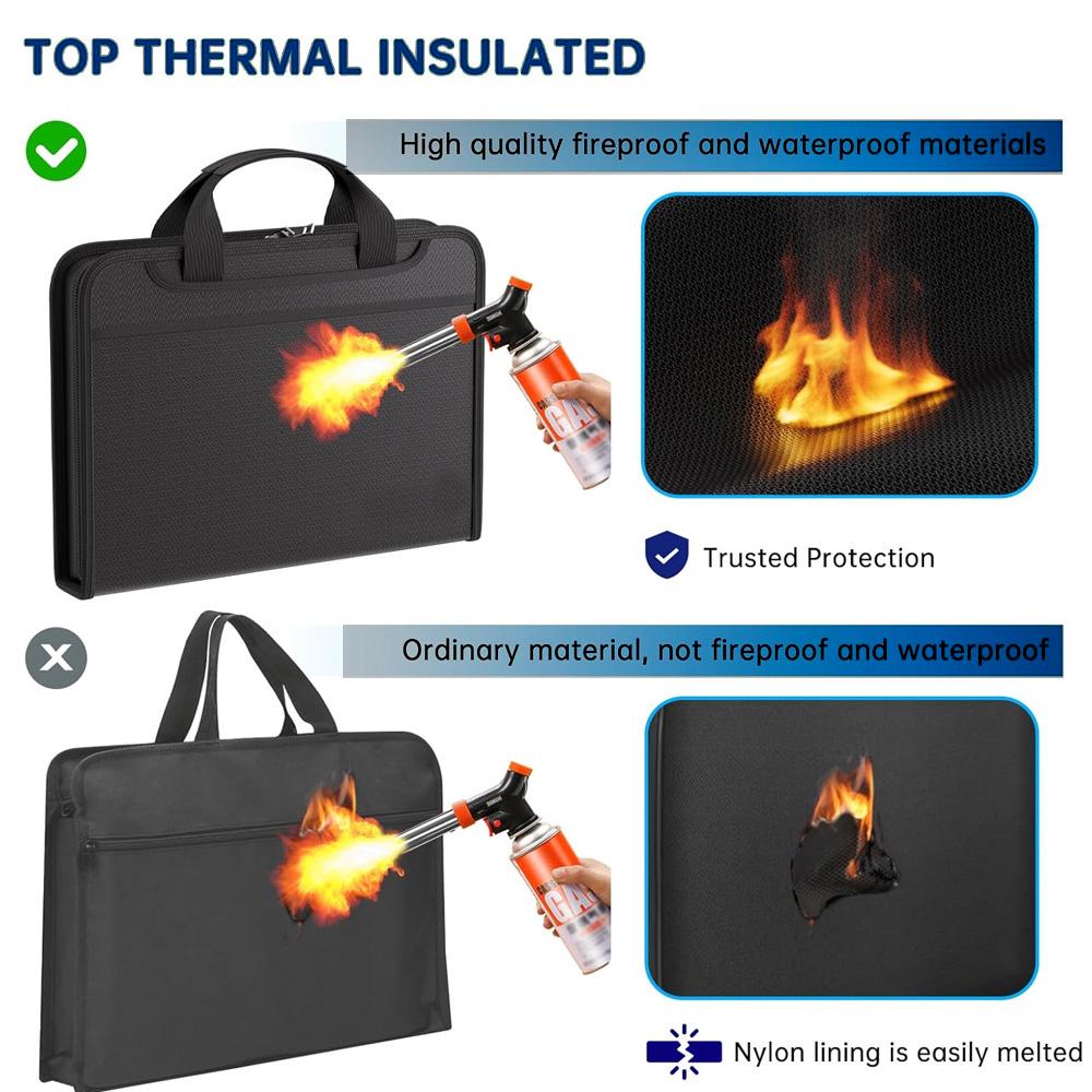 Multifunctional File Folder Organizer Black Fireproof Handheld TransparentAccordion File for A4 Documents Passports