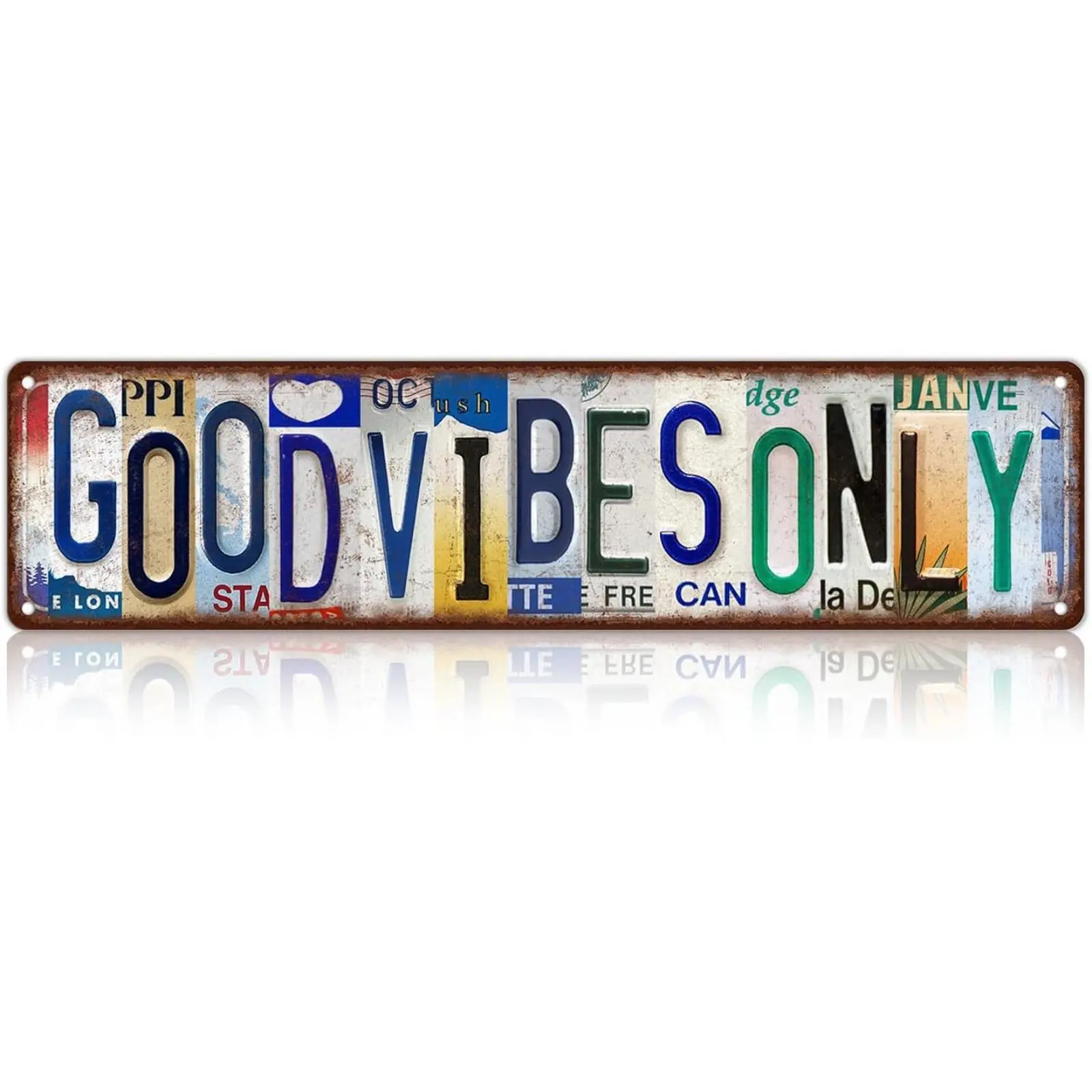 Vintage "Good Vibes Only" Decorative Metal Tin Plaque - 16x4 in Lightweight Wall Signage, Home Decor Products for Man Cave, Aesthetic Room & Office Home Decor
