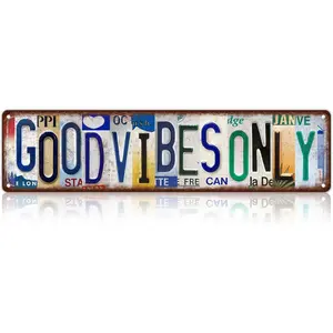 Vintage Good Vibes Only Metal Tin Signs Street Signs Man Cave Bar Cafe Home Wall Decor 16 x 4 Inches