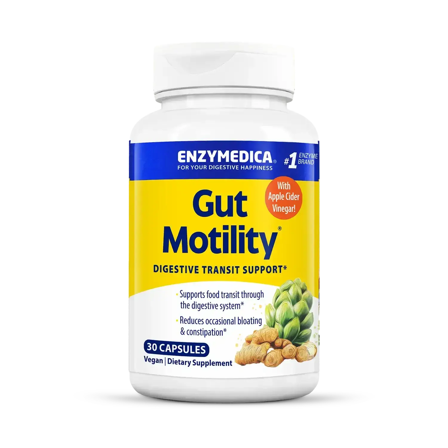 Enzymedica Gut Motility Supplement for Men & Women - Apple Cider Vinegar Capsules with Artichoke & Ginger Extract, Digestive Health Support for Adults, Reduces Occasional Bloating & Gas - 30 Caps