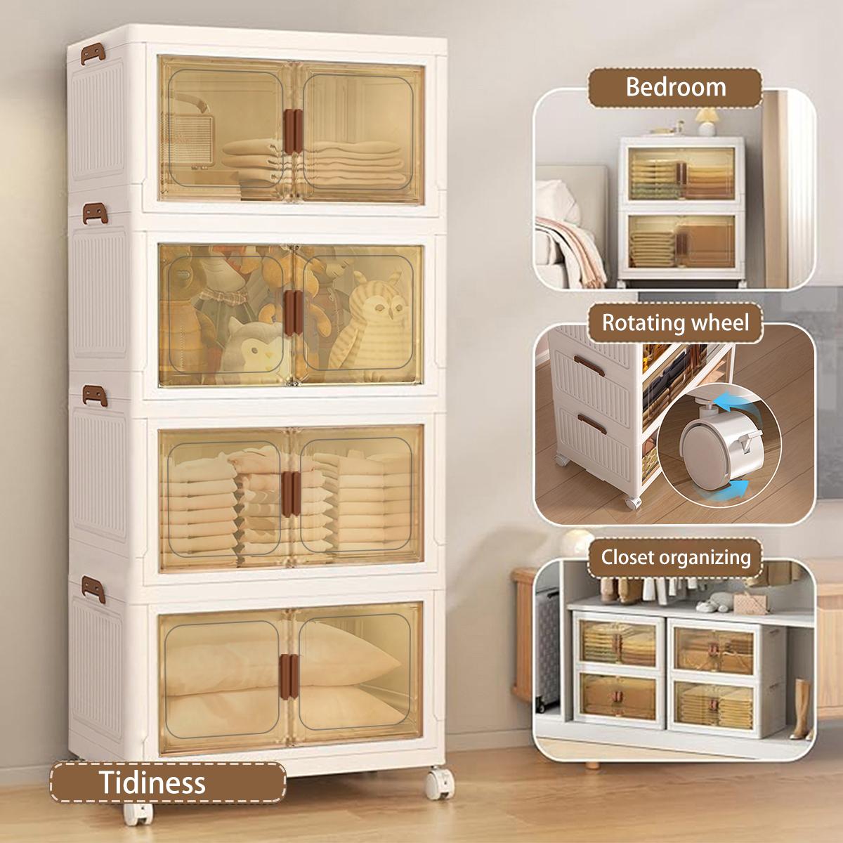 70CM-2/3/4/5 Layers    plastic folding storage box with multi-layer, stackable storage box with wheels, suitable for home storage of books, clothes, toys, closet, wardrobe, bedroom, bathroom, office, basic bedroom furniture Storage Box