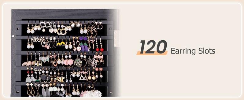 COSTWAY 360° Swivel Jewelry Armoire with Full Length Mirror, Standing Lockable Jewelry Cabinet Organizer, Large Storage Capacity, Inside Makeup Mirror, Back Storage Shelves -costst