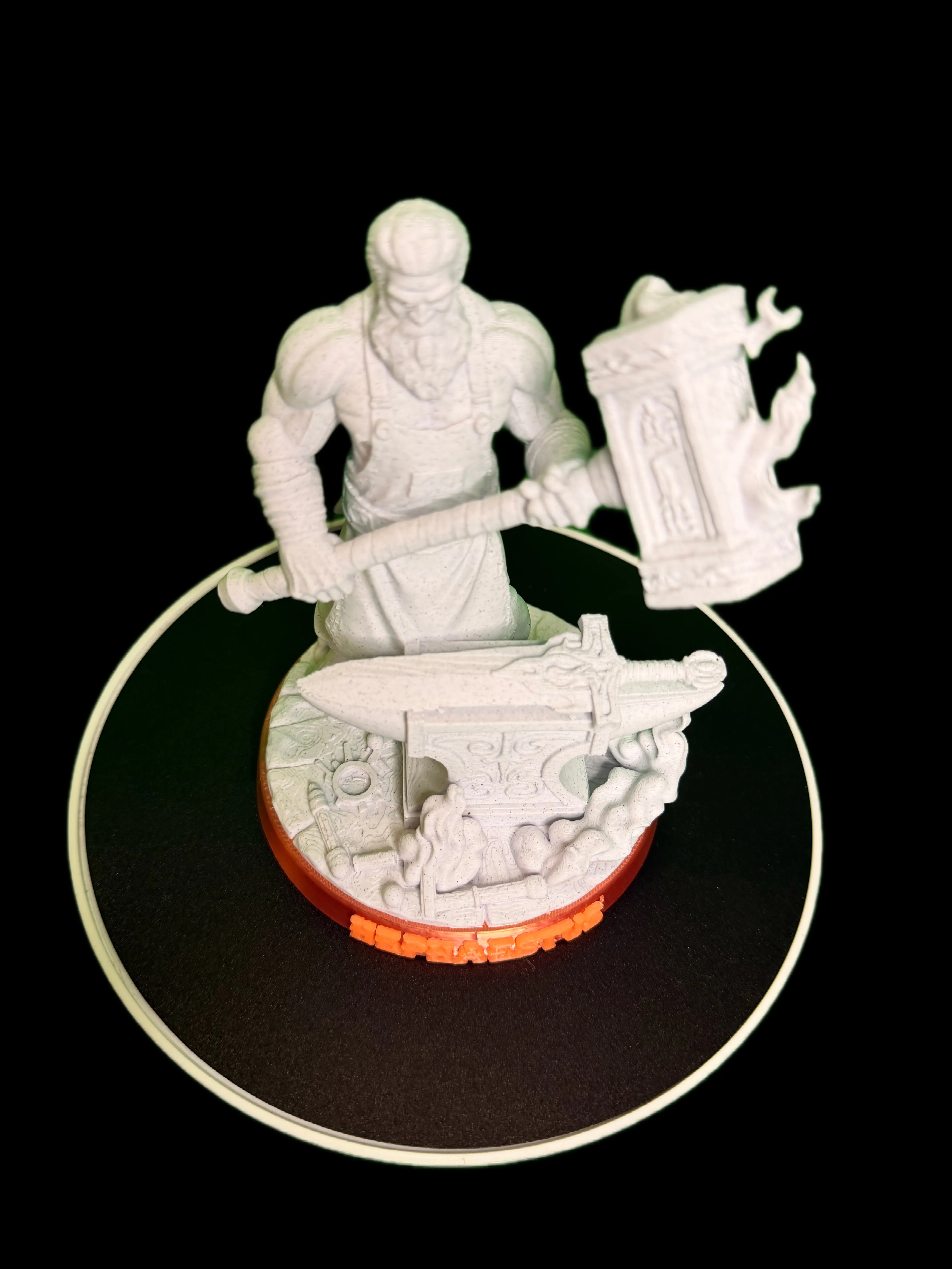 Hephaestus 3D Printed Statue – Greek God of the Forge & Fire | Rock Marble Finish w/ Copper Base & Glow Lettering