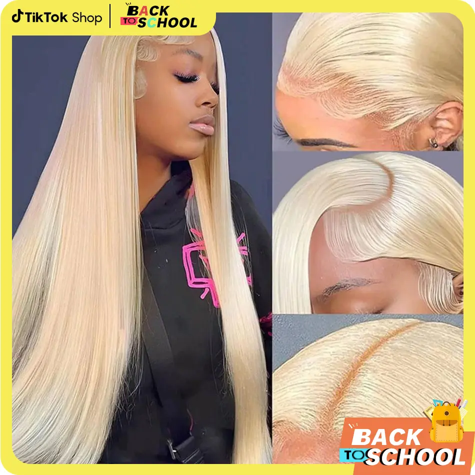 Cute Bein 40 Inch 613 Blonde 13x6 HD Lace Frontal Wigs  Pre Plucked 613 Blonde Corlored Lace Front Human Hair Wigs For Women Can Be Dyed & Restyle