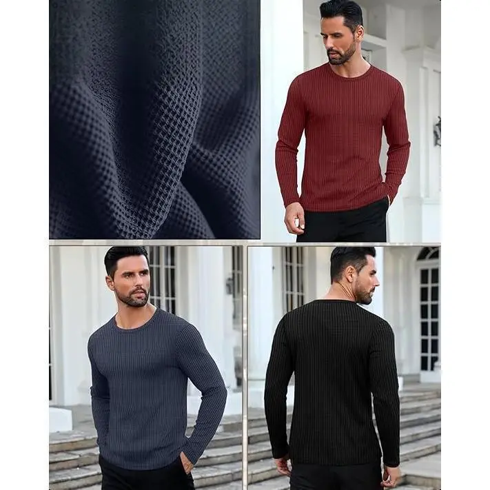 3 Pack Men's Waffle Long Sleeve Shirts, Crew Neck Thermal Underwear Tops Casual Pullover Sweaters Knit Undershirts 3 Pack Men's Waffle Long Sleeve Shirts, Crew Neck Thermal Underwear Tops Casual Pullover Sweaters Knit Undershirts