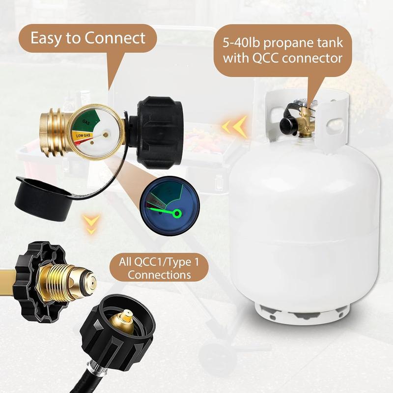 VAYWET Propane Gas Adapter Connector Universal Level Indicator 5-40lb Tanks, High Pressure Camping Grill Pressure Gauge, Propane Gas Tank Adapter On-off Control Valve Outdoor Kitchenware RV Camper Cylinder BBQ Gas Grill Heater QCC1/Type 1 Connection VAYWET Propane Gas Adapter Connector Universal Level Indicator 5-40lb Tanks, High Pressure Camping Grill Pressure Gauge, Propane Gas Tank Adapter On-off Control Valve Outdoor Kitchenware RV Camper Cylinder BBQ Gas Grill Heater QCC1/Type 1 Connection