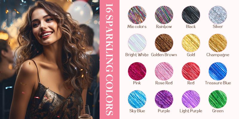 16 Colors Tinsel Hair Extensions , Fairy Hair Tinsel for Women & Girls Easy Apply Hair Highlights for Birthday Christmas New Year Party 16 Colors Tinsel Hair Extensions , Fairy Hair Tinsel for Women & Girls Easy Apply Hair Highlights for Birthday Christmas New Year Party