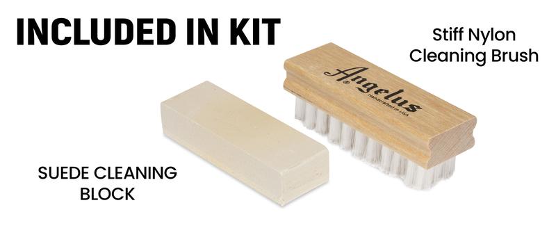 Angelus Suede & Nubuck Cleaner Kit - 1 Cleaning Eraser Block and 1 Nylon Bristle Brush - Eliminates Stains, Removes Spots, Restores Nap - UGG Cleaner for Leather Suede Shoe, Handbags, Jackets, Boots, Furniture, Cleaner For Uggs