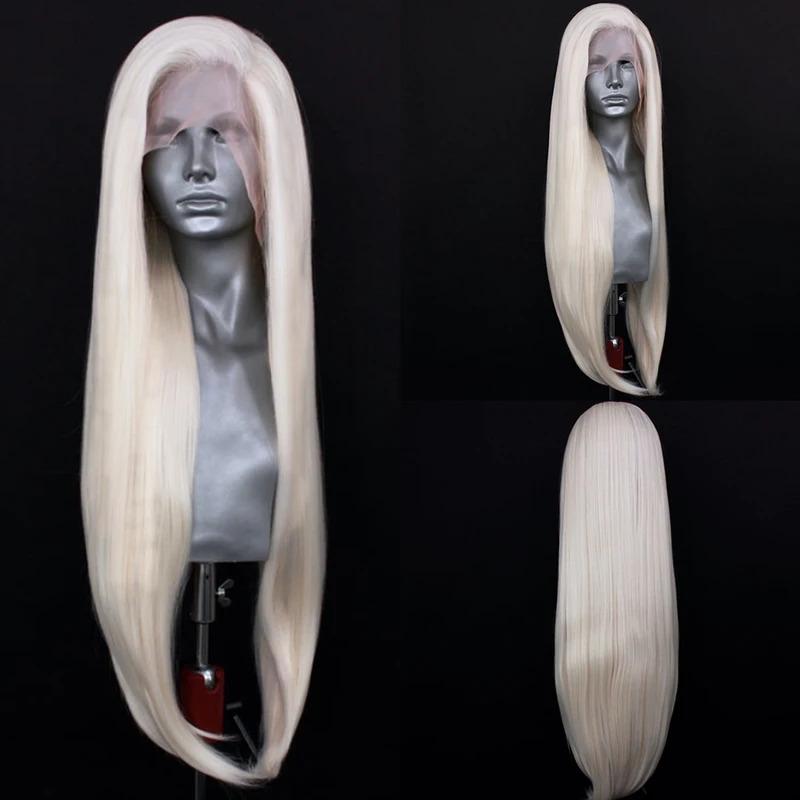 Platinum Blonde Wig Natural Wave Synthetic Lace Front Wigs For Women Long Wave Lace Synthetic Hair Copper Red Cosplay Daily Wear