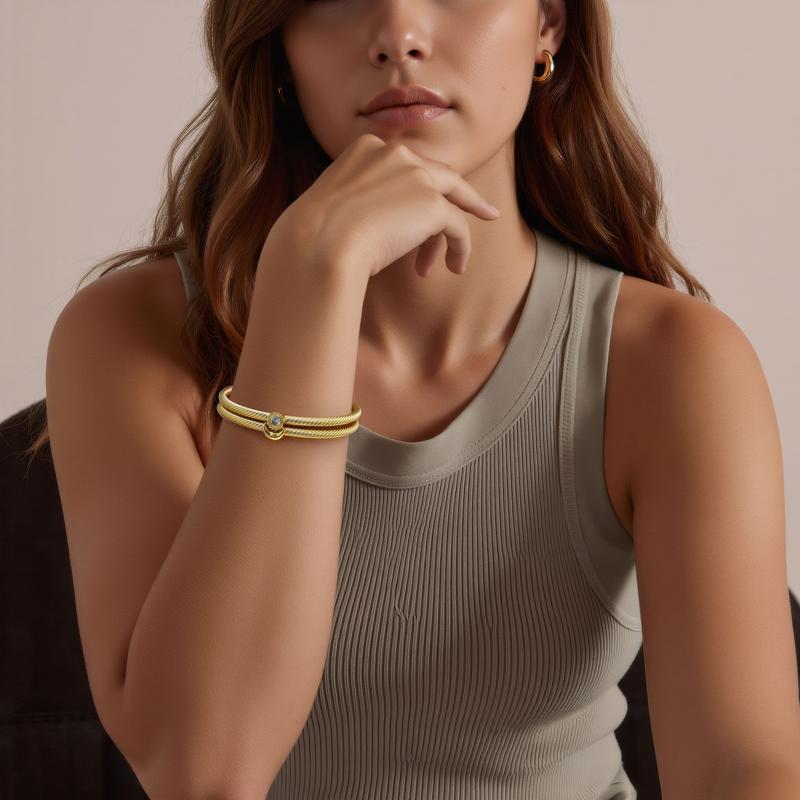 Aprilery Celestial Sun & Moon Cuff Bracelet – Twisted Golden Design with Day-Night Motifs