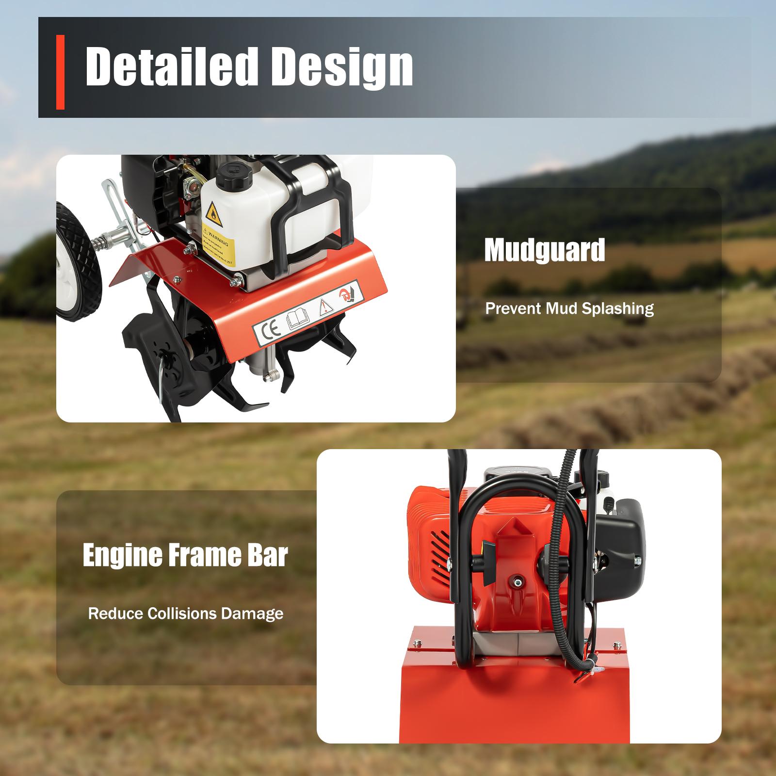 52cc Gas Powered Mini Cultivator 1 9kW 4 Stroke Garden Tiller with Wheels Adjustable Depth 30cm Tilling Width for Farm Garden Greenhouse Orchard Soil Preparation