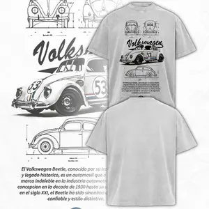 Volkswagen Beetle Vintage Washed Oversized T-Shirt – Dark Car Graphic Tee, Car Streetwear Unisex Shirt