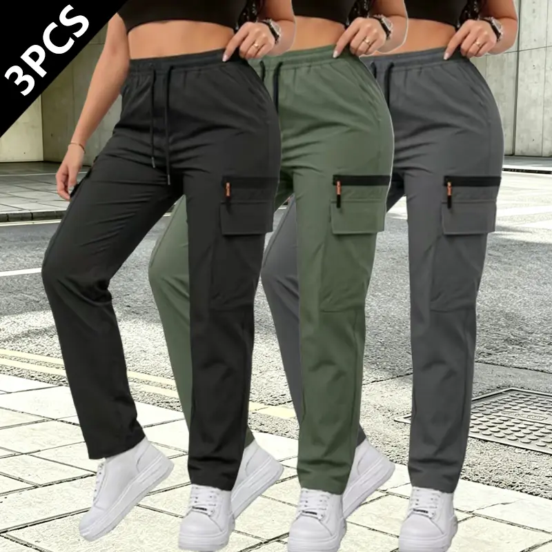LIFE KEEPS MOVING women’s solid-color cargo pants for all seasons (runs large—order one size down), multi-pocket joggers, outdoor sports pants, casual drawstring elastic waistband, durable everyday bottoms for spring and autumn, women’s clothing
