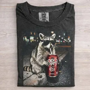 180gVintage Raccoons Dr Pepperr Comfort Colors T-Shirt with fun Gen Z dank meme design, trendy animal graphic tee, cotton streetwear gift for men and women alike.