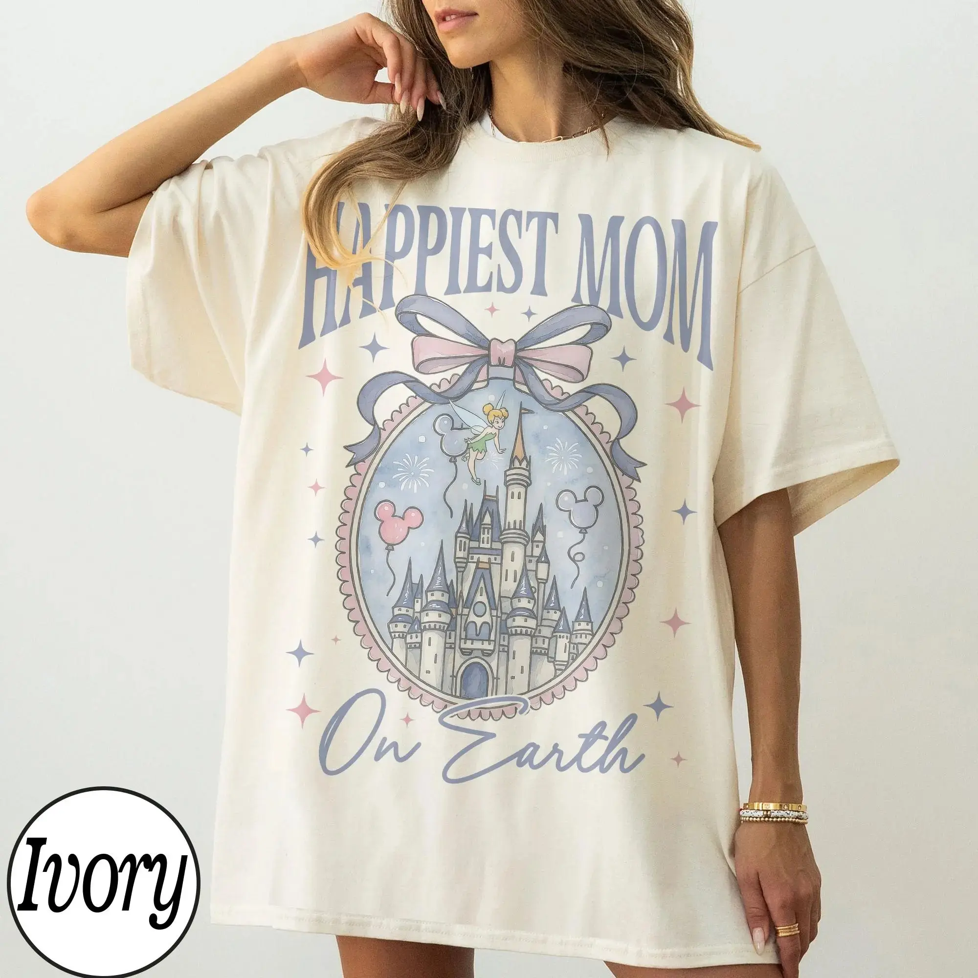 Retro Happiest Mom on Earth Shirt Castle Tee, Coquette Bow Mom T-shirt, Castle Coquette Bow T-shirt, Mother's Day Gift for Mom