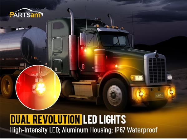 Partsam 2Pcs 2" Round Double Face 10LEDs Turn Signal Pedestal Fender Light, Amber/Red To Blue Auxiliary Lights, T-Mount, Clear Lens