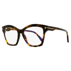 Tom Ford Square Blue Block Eyeglasses TF5965B 052 Havana 53mm FT5965