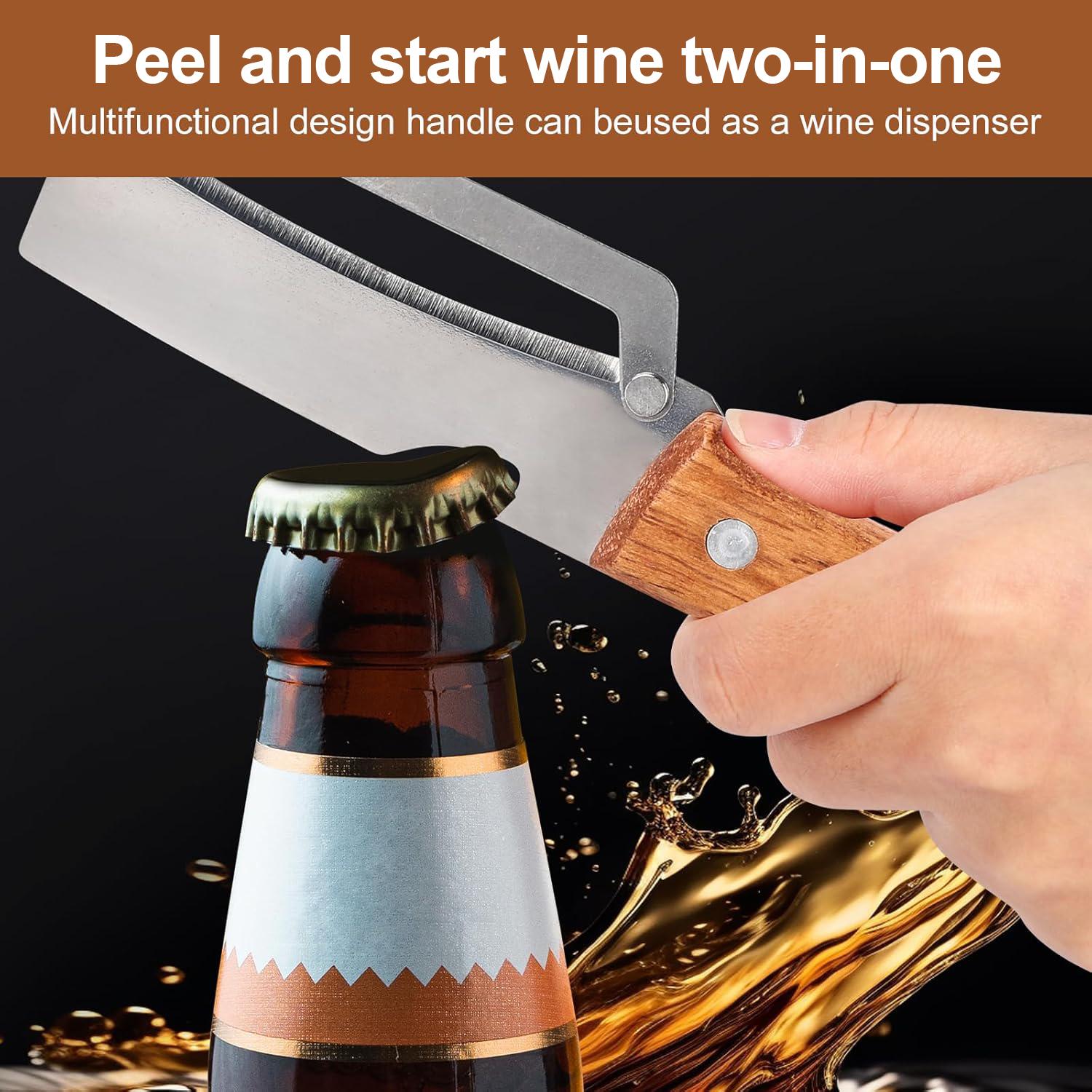 2-in-1 Vegetable & Fruit Peeler with Stainless Steel Blade and Bottle Opener, Ergonomic Wooden Handle, Wooden Handle Kitchen Tool for Potatoes, Apples, Zucchini, Papaya & Pumpkin