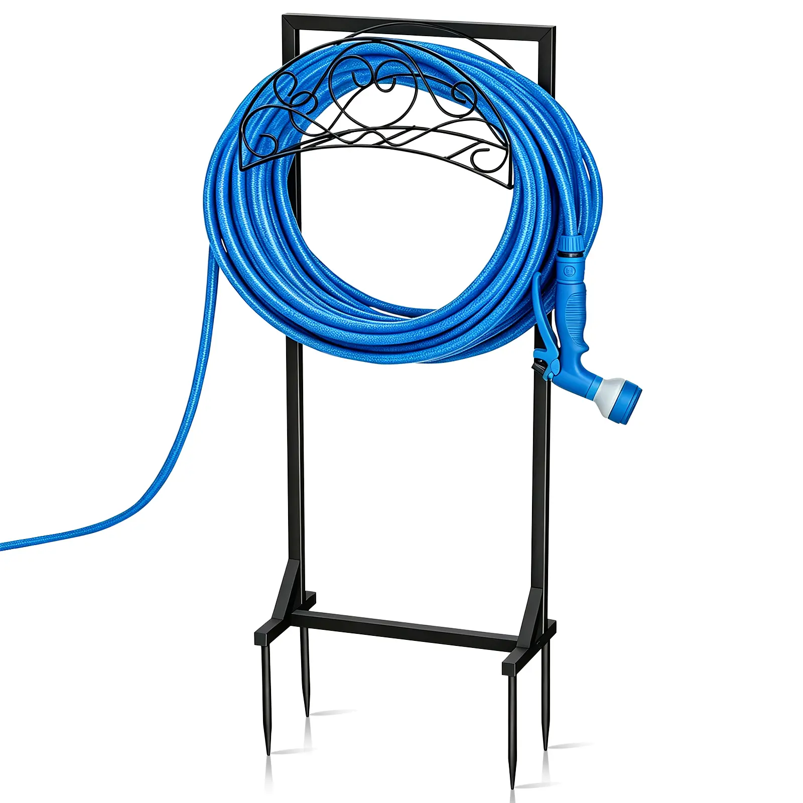 Heavy Duty Freestanding Garden Hose Holder, Black Upgraded Water Hose Stand Supports Max 150FT Hose, Outdoor Storage Solution for Yard, Lawn and Farm