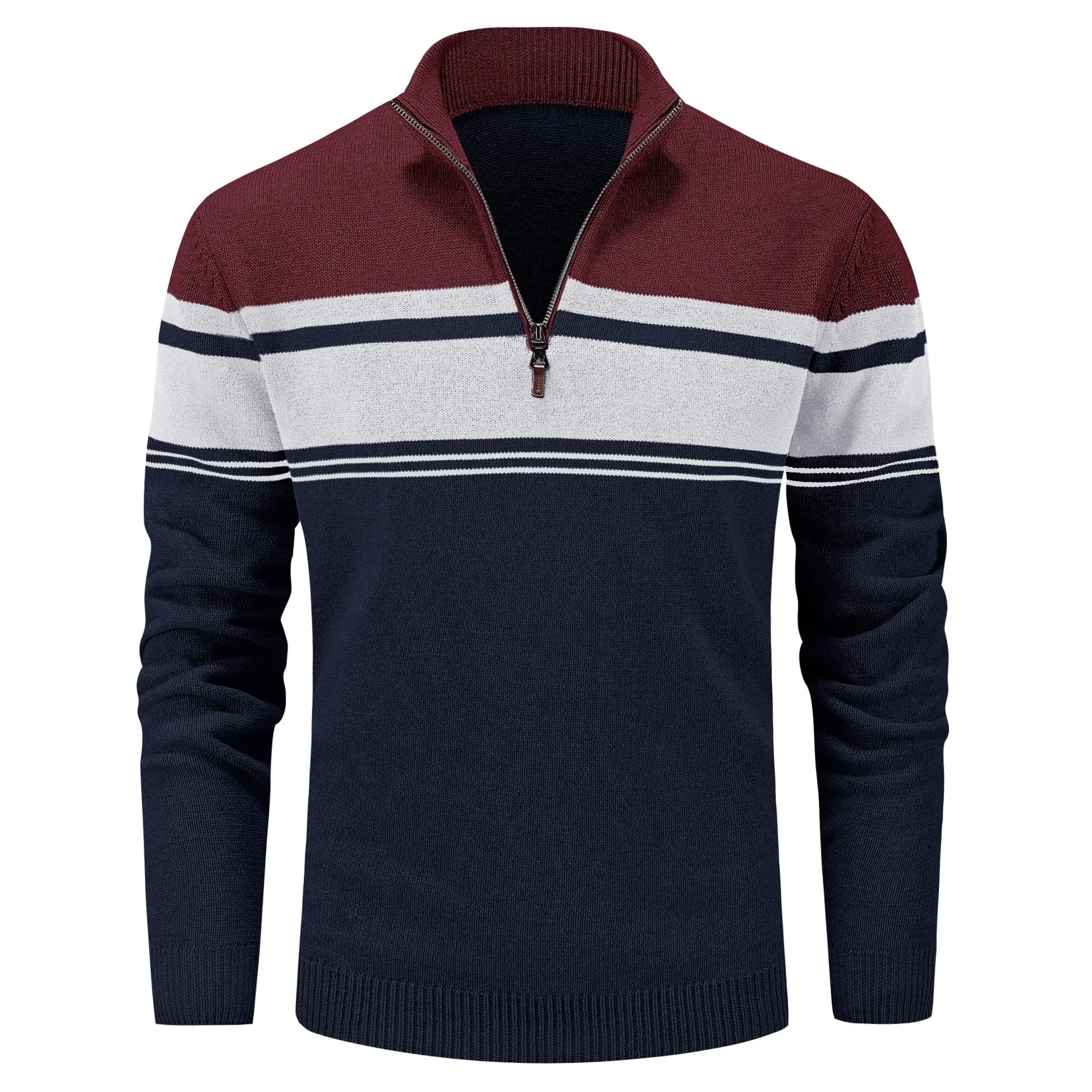 MAGCOMSEN Men's Sweaters 1/4 Zip Cotton Sweater Pullover Polo Sweaters Striped Fall Winter Warm Sweatshirts