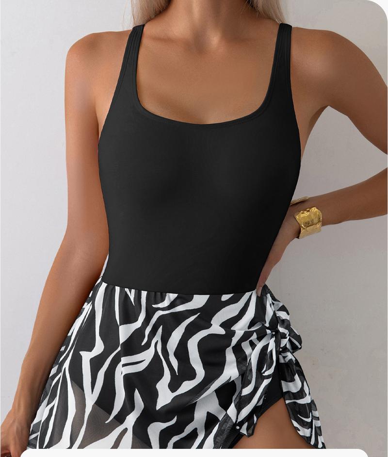 Aleumdr One Piece Swimdress Swimsuit for Women Tummy Control with Mesh Skirt Tie Knot Swim Dresses Bathing Suit