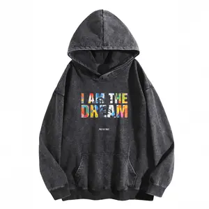 I Am The Dream Martin Luther King Jr Hoodie Vintage Washed Black Inspirational Graphic Sweatshirt Civil Rights Message Pullover Unisex Oversized Streetwear MLK Day Black History Month Motivational Casual Fashion Hoodie Gift for Men Women