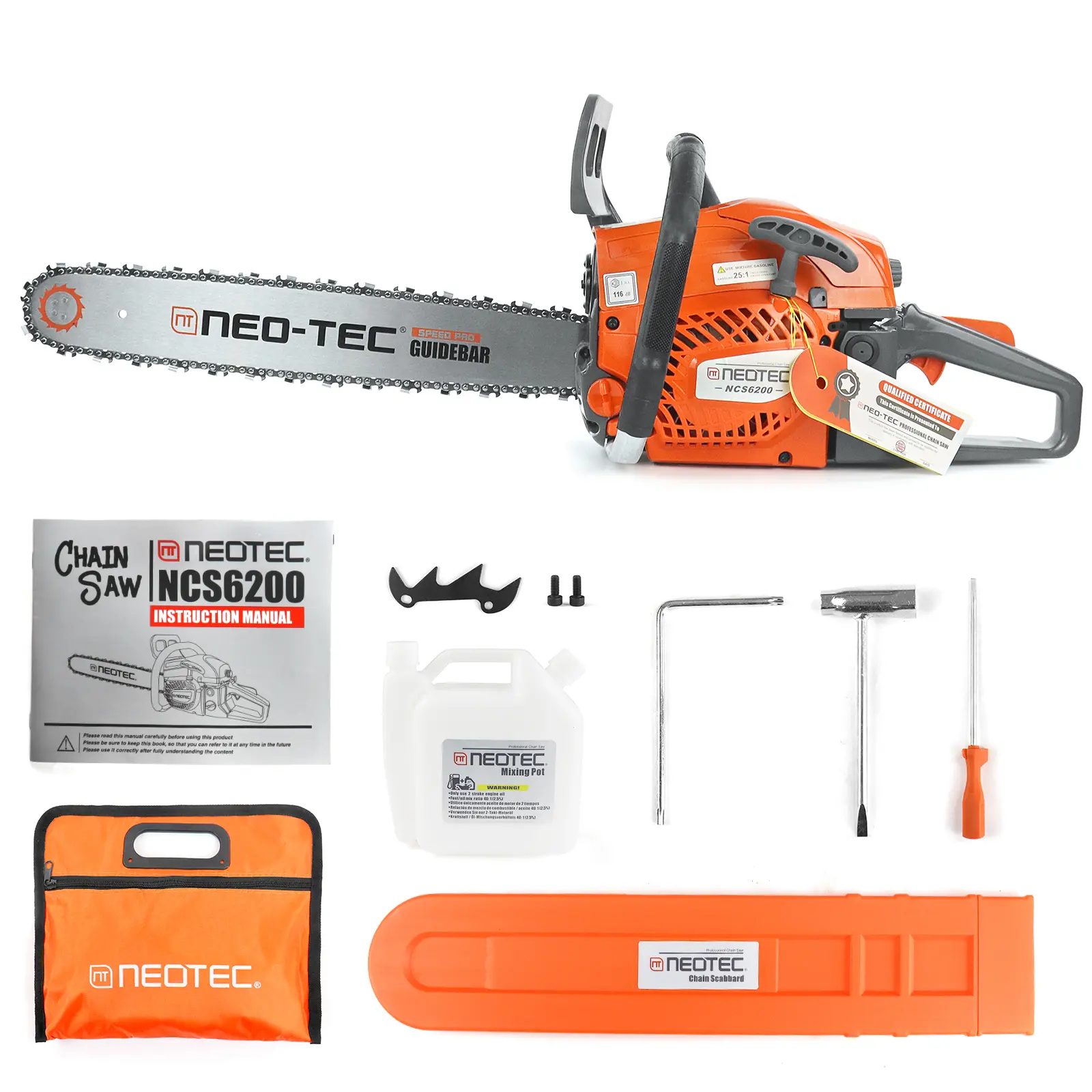 [summerfinds] NEOTEC 62cc Gas-Powered Chainsaw with 20‘’ Bar & Chain, Lightweight Portable Design for Easy Cutting Wood in Outdoor Garden