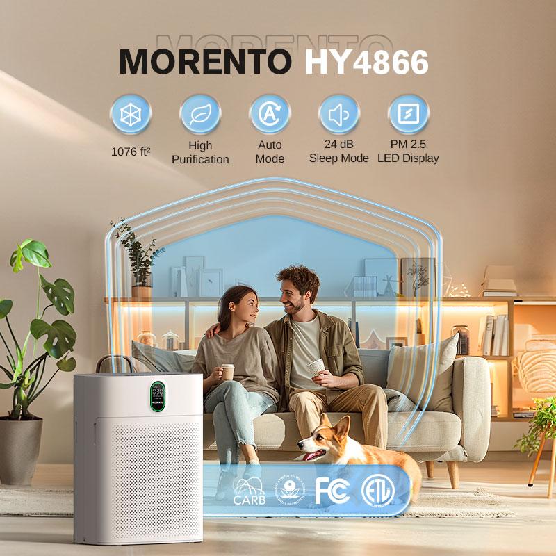 MORENTO 4866 Air Purifiers for Home Large Room up to 1076 Sq Ft with PM 2.5 Display Air Quality Sensor for Pet Hair, anti-allergy white purifier anti-bacteria, Double-sided Air Inlet, 24db#TikTokShopBlackFriday