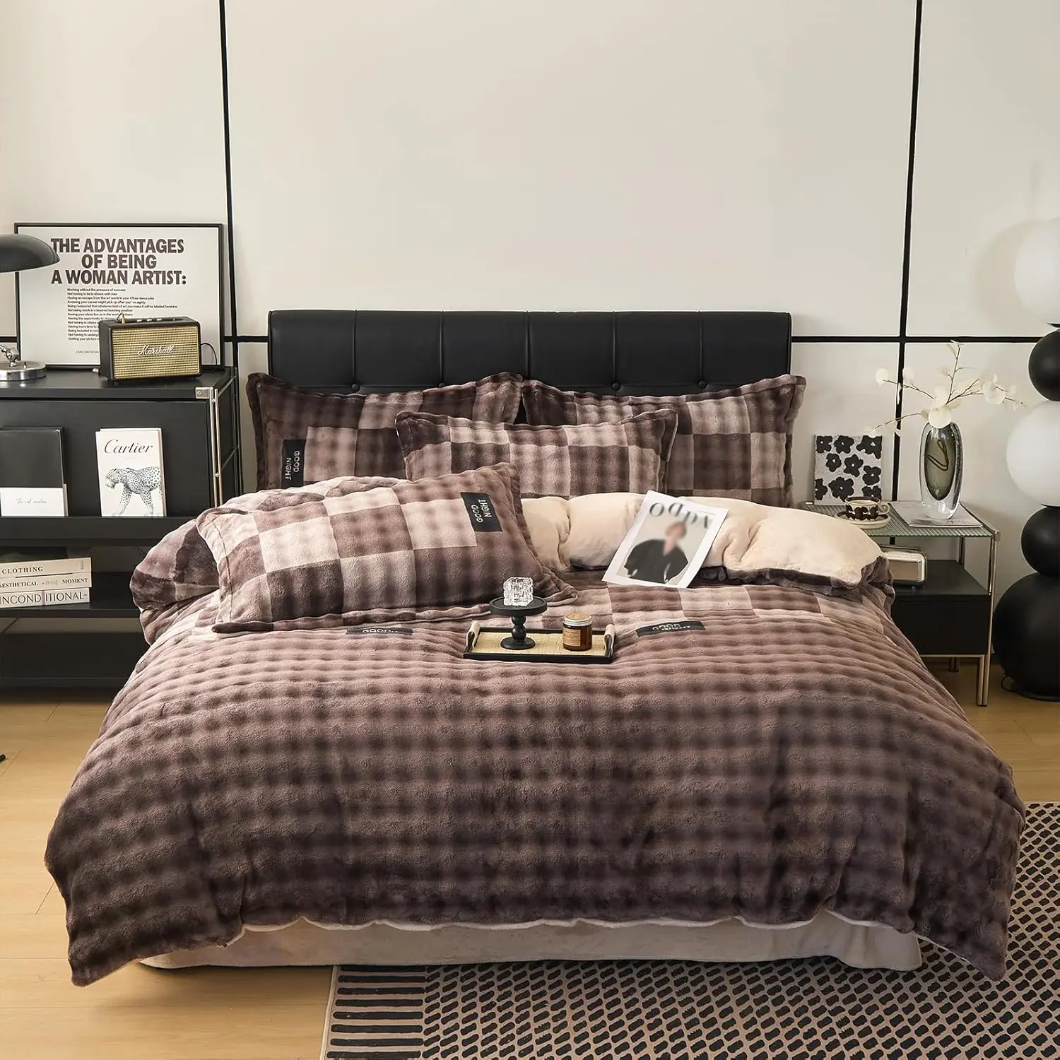 Premium King Size Double-Sided Thick Duvet Cover Set, Fuzzy Rabbit Hair & Smooth Milk Fabric, Ultra Soft Warm Cozy Bedding, 1 Pillow Sham 104"×90"
