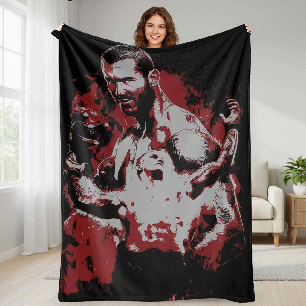 Flannel Fleece Blanket, Wrestling Theme Lightweight Throw with Randy Orton RKO Artwork Print, Soft Warm Breathable Anti-Pilling, Ideal for Couch, Decor & Travel Gift, Flannel Fleece Blankets