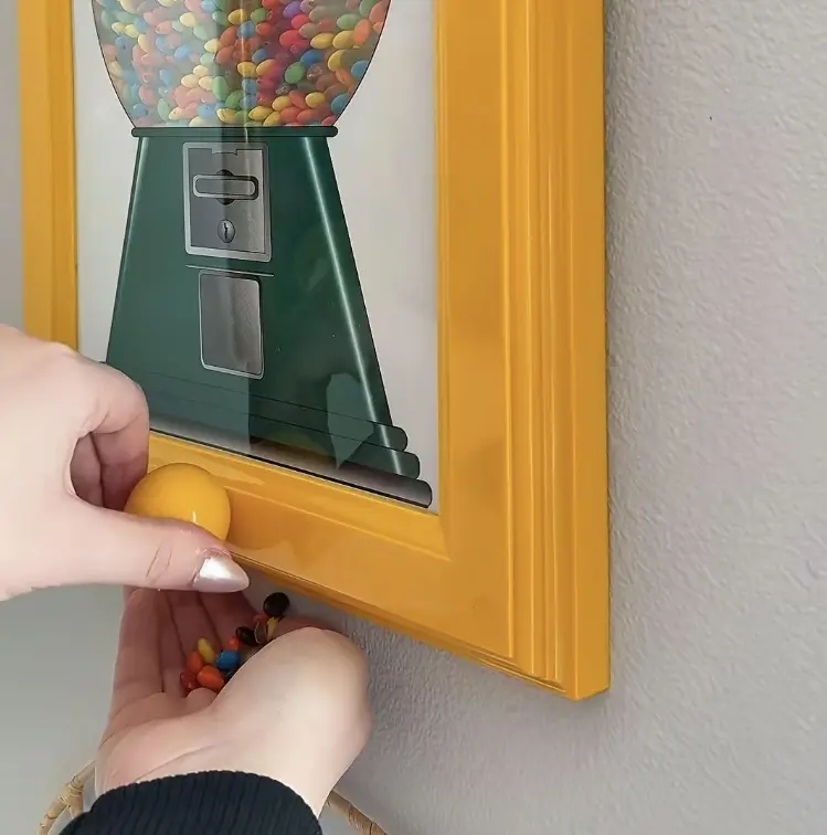 Wall-Mounted Square Photo Frame with Built-In Mechanical Candy Dispenser - Transparent Body, Retro Home Decoration, Cool Room Decor Accessory for Photo Display, Candy/Nut/Pet Snack Access