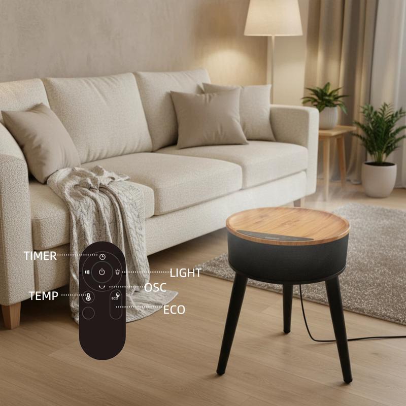 Space Heater, 1500W PTC Ceramic Side Table Heaters for Indoor Use, Electric Heater with Remote, LED Light, ECO Mode, Oscillation, 12H Timer, Overheat & Tip-Over Protection, Black
