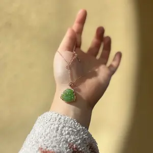 Natural Hetian Jade Buddha Pendant Necklace, Dainty Rose Gold Plated on S925 Silver Chain