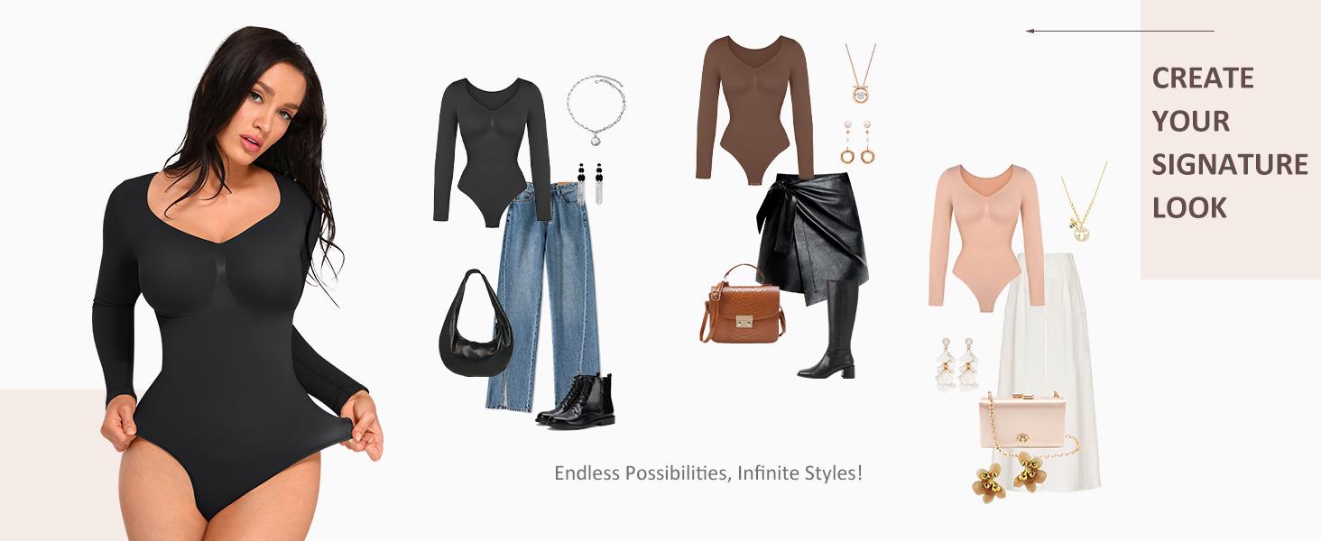 FeelinGirl Women's Seamless Shaping Long Sleeve Thong Bodysuit for Tops and Comfortable Underwear Lady livestream#3 Springtok FeelinGirl Women's Seamless Shaping Long Sleeve Thong Bodysuit for Tops and Comfortable Underwear Lady livestream#3 Springtok