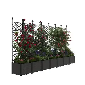 7 PCS Plastic Raised Garden Bed with Trellis - Vertical Outdoor Planter Box for Climbing Plants, Vegetables & Flowers - Balcony Privacy Screen