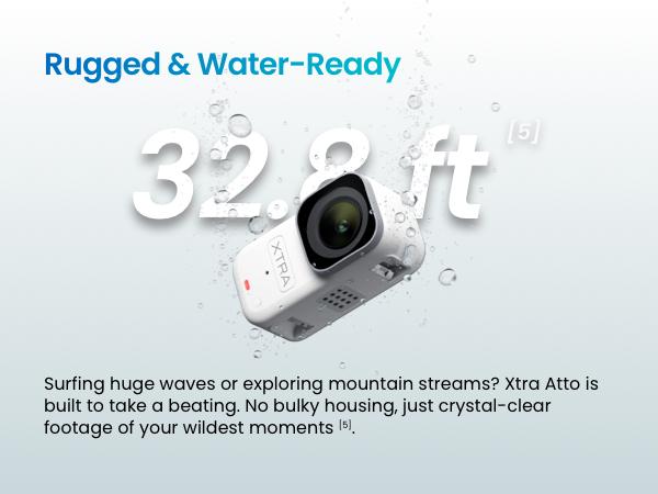 Xtra Atto Wearable 4K Action Camera, 54 g, Light and Compact, 1/1.3″ Sensor, 4K/60fps Video, 220‑Min Max Recording, 5-Min Pre-Recording, Built-in Stabilization, 128GB Storage, 600MB/s Fast Transfer