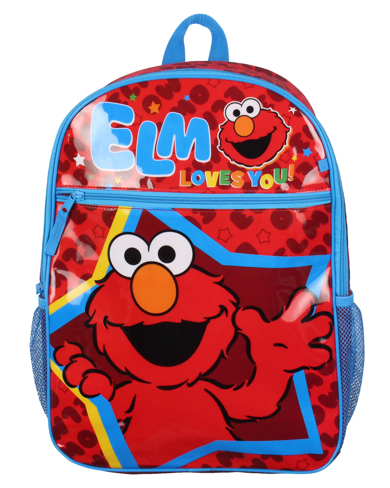Sesame Street Elmo Loves You Kids Backpack, 16" Multi-Compartment Book Bag for School with Dual-Compartment Front Pocket