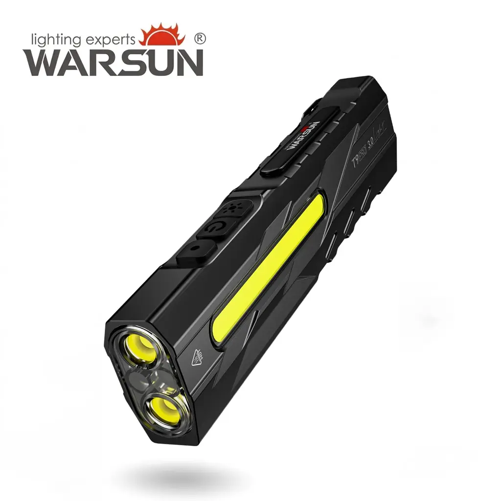 WARSUN T9 EDC Flashlight, 1500 Lumens Multi-Light LED Flashlight with Laser Red & UV Light, USB-C Rechargeable, Magnetic Tail Clip, Side Flood Light, Battery Indicator