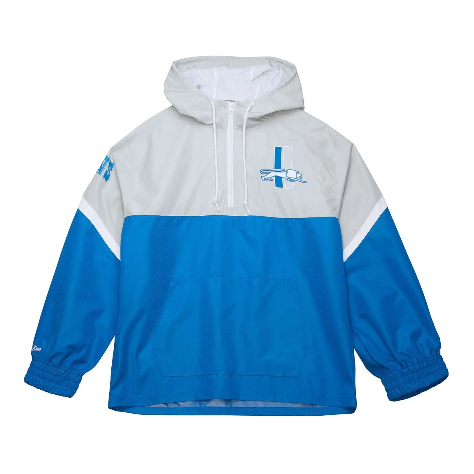 Mitchell & Ness Men's Detroit Lions Blue/Silver Tie Breaker Vintage Lightweight Quarter-Zip Windbreaker Jackets, Embroidered Elastic Mesh Fabric Outerwear